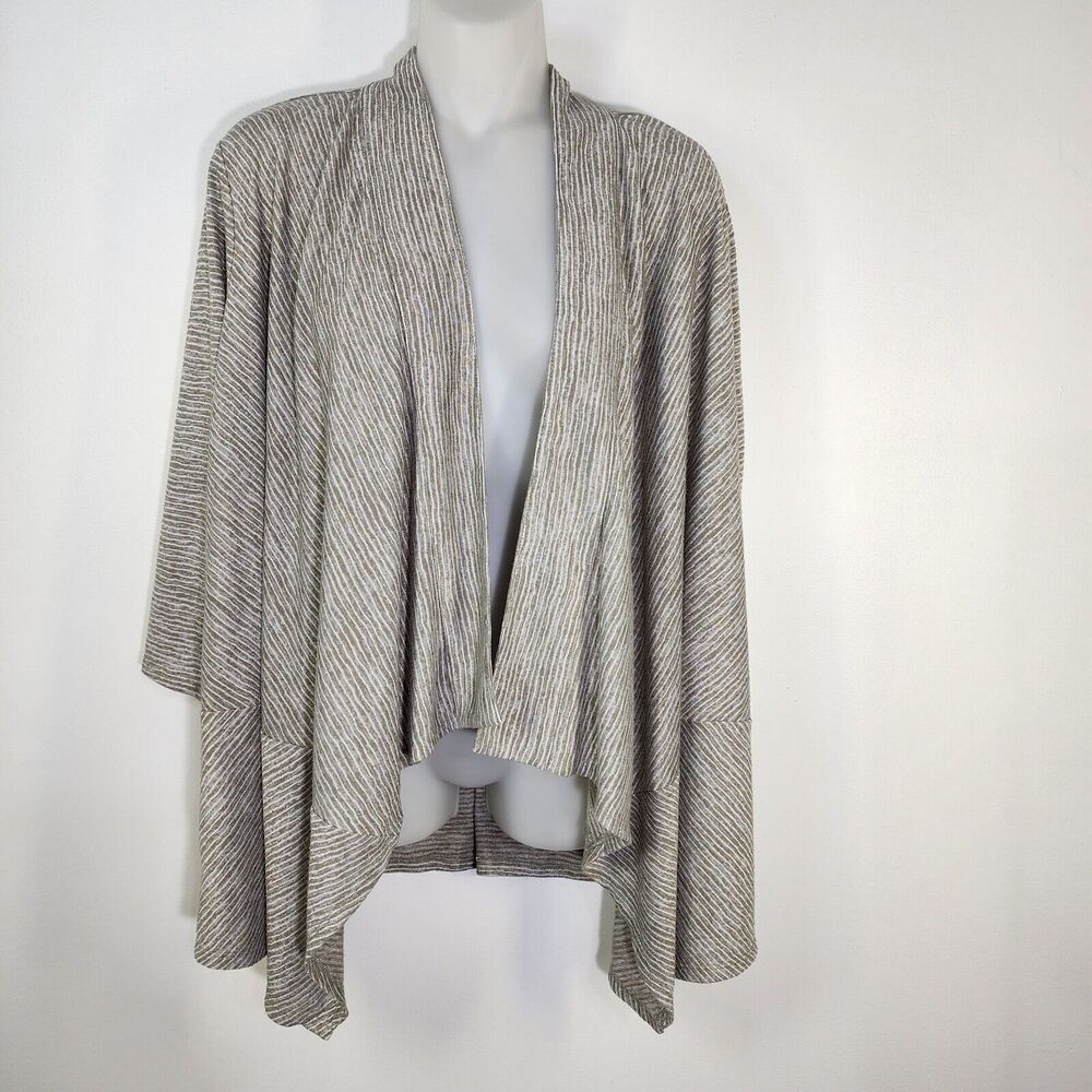 Chico's Womens Cardigan Size 2 Large Open Front Striped Waves 3/4 Sleeve Draped